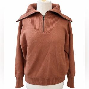 Tahari Women’s Brown Knit Half Zip Sweater Size M New w/ Tags